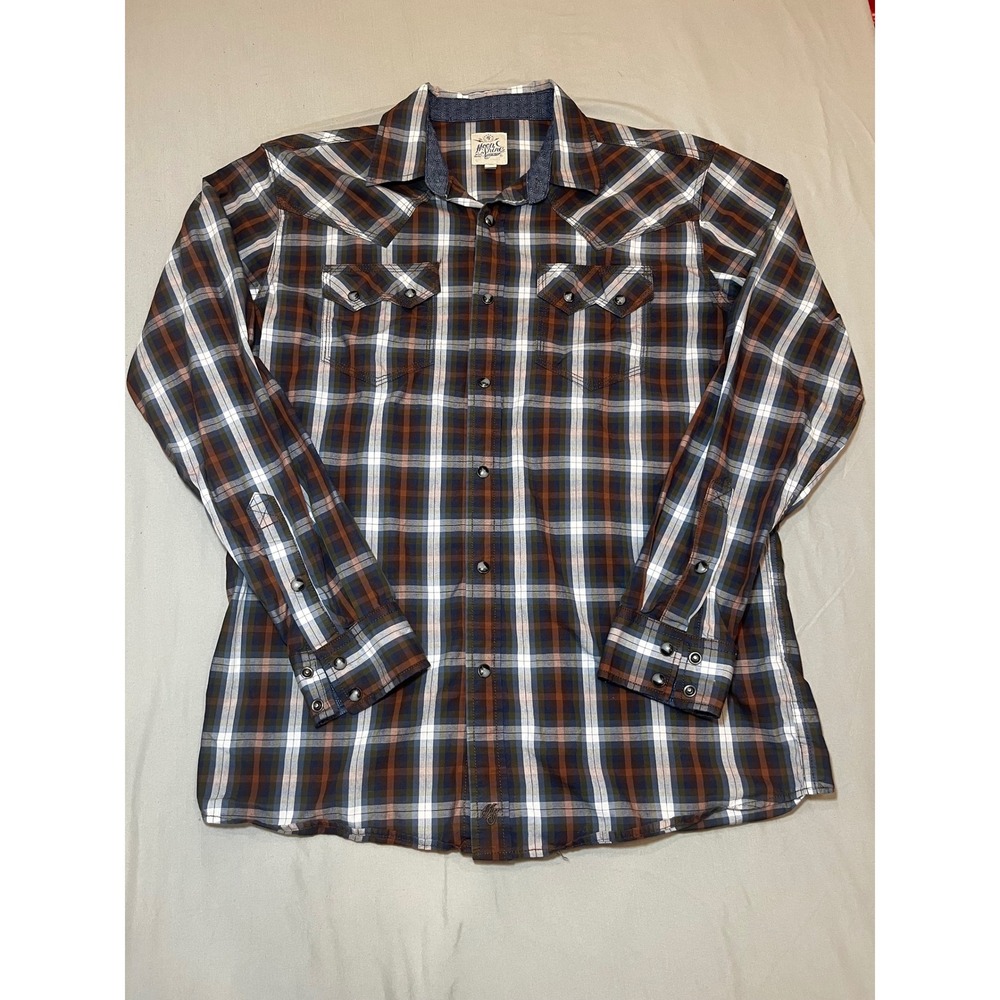 Moon Shine Spirit‎ Men's Size Small Snap Button Long Sleeve Shirt Plaid Western